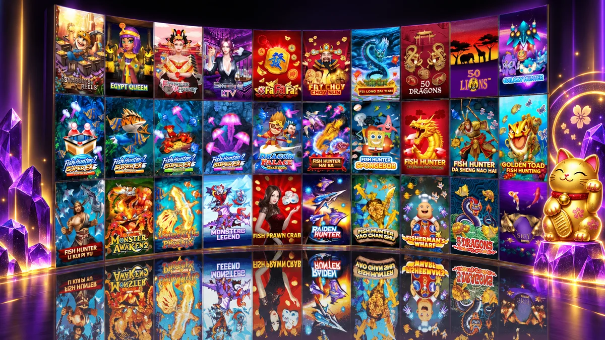 ผนังเกมออนไลน์ MIXZEED พร้อมตัวละครแมวกวัก